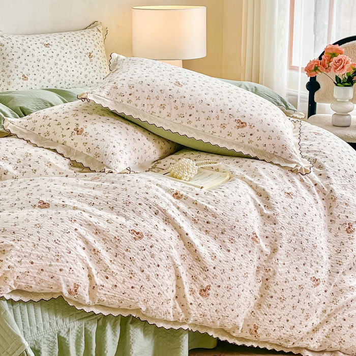 91家纺网 家纺一手货源 找家纺 尚美 2026新款泡芙棉床盖全棉绣花小花韩版四件套 木马