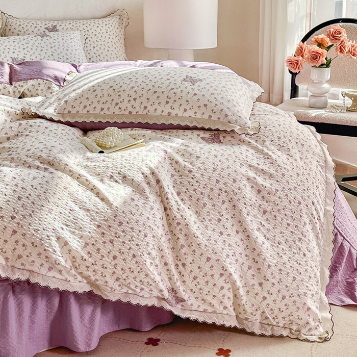 91家纺网 家纺一手货源 找家纺 尚美 2026新款泡芙棉床盖全棉绣花小花韩版四件套 蝴蝶梦