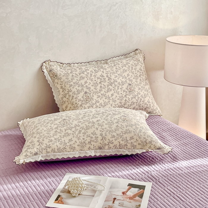 91家纺网 家纺一手货源 找家纺 尚美 2026新款泡芙棉床盖全棉绣花小花韩版四件套 紫薇花季