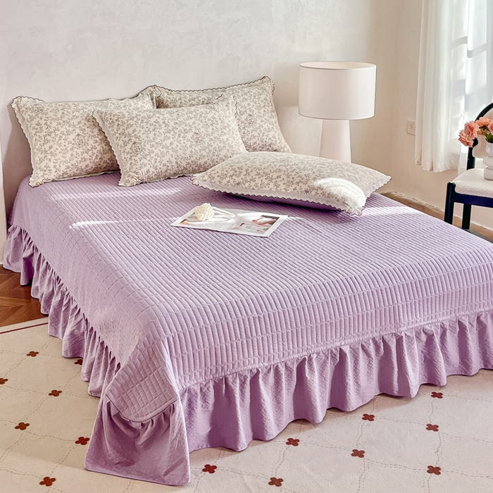 91家纺网 家纺一手货源 找家纺 尚美 2026新款泡芙棉床盖全棉绣花小花韩版四件套 紫薇花季