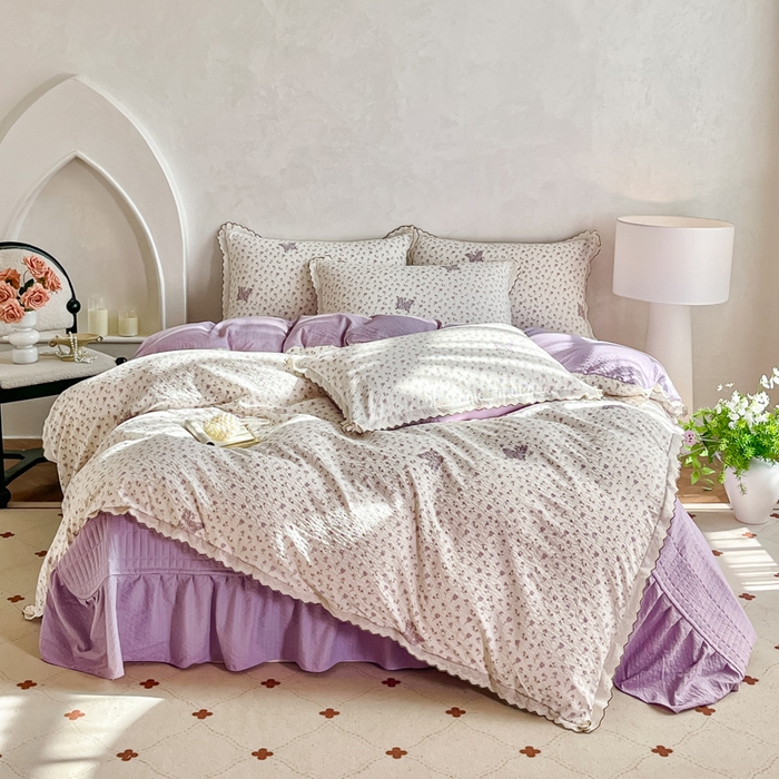 91家纺网 家纺一手货源 找家纺 尚美 2026新款泡芙棉床盖全棉绣花小花韩版四件套 蝴蝶梦