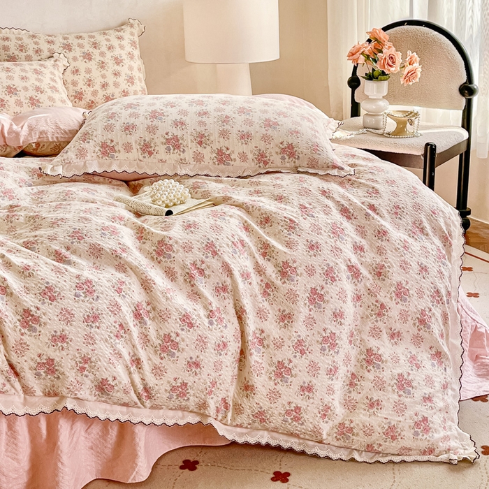 91家纺网 家纺一手货源 找家纺 尚美 2026新款泡芙棉床盖全棉绣花小花韩版四件套 槐花落