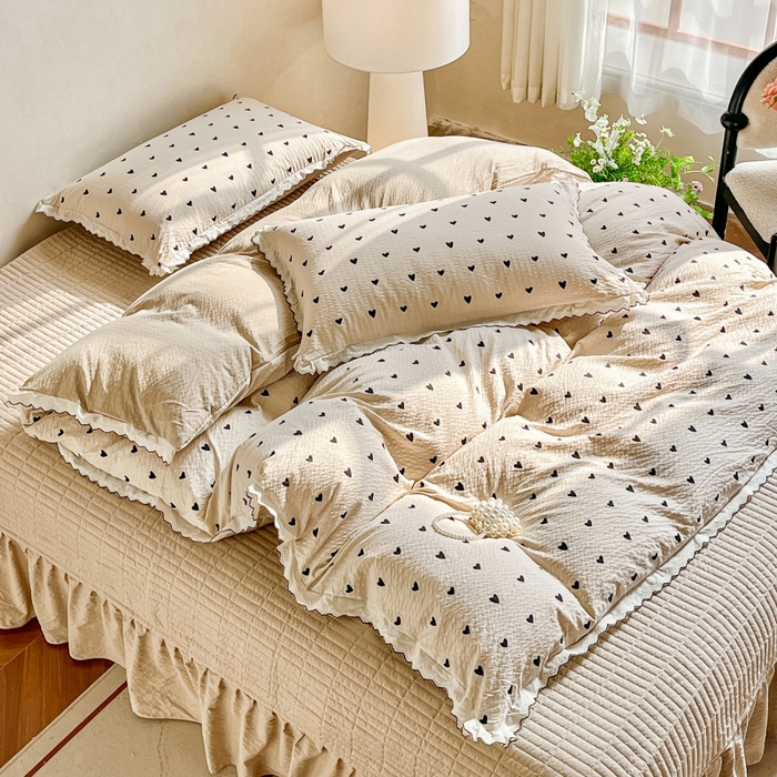 91家纺网 家纺一手货源 找家纺 尚美 2026新款泡芙棉床盖全棉绣花小花韩版四件套 爱心卡