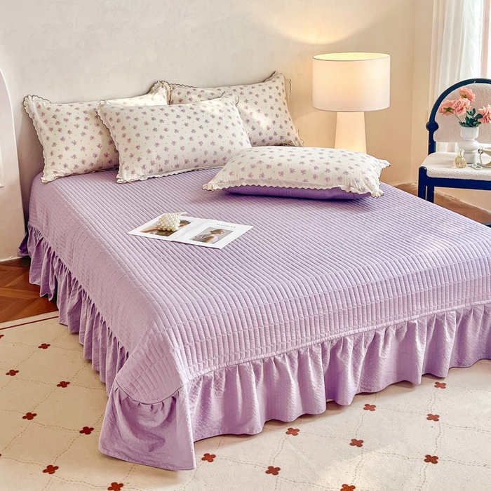 91家纺网 家纺一手货源 找家纺 尚美 2026新款泡芙棉床盖全棉绣花小花韩版四件套 紫玫瑰