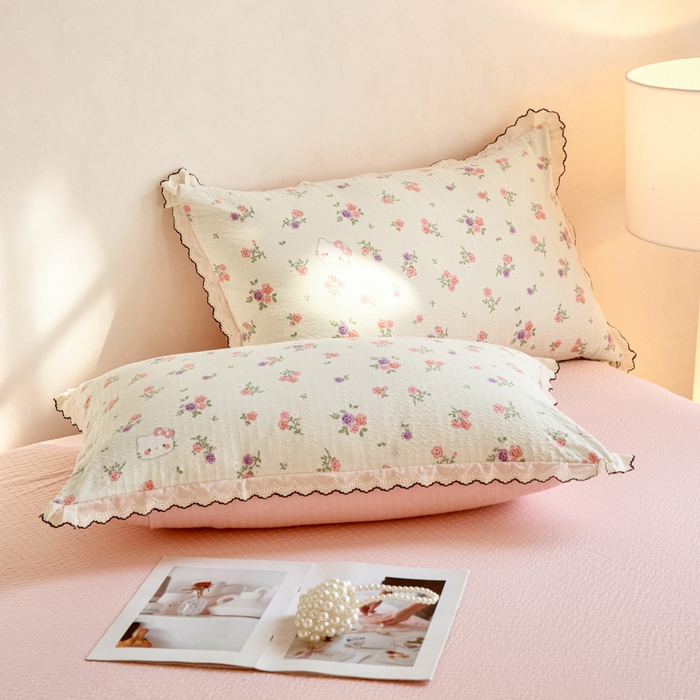 91家纺网 家纺一手货源 找家纺 尚美 2026新款泡芙棉床盖全棉绣花小花韩版四件套 花絮猫咪