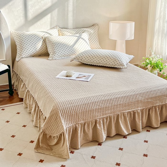 91家纺网 家纺一手货源 找家纺 尚美 2026新款泡芙棉床盖全棉绣花小花韩版四件套 米波点