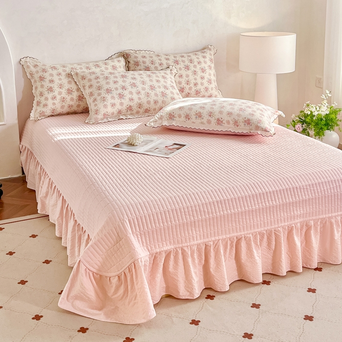 91家纺网 家纺一手货源 找家纺 尚美 2026新款泡芙棉床盖全棉绣花小花韩版四件套 槐花落