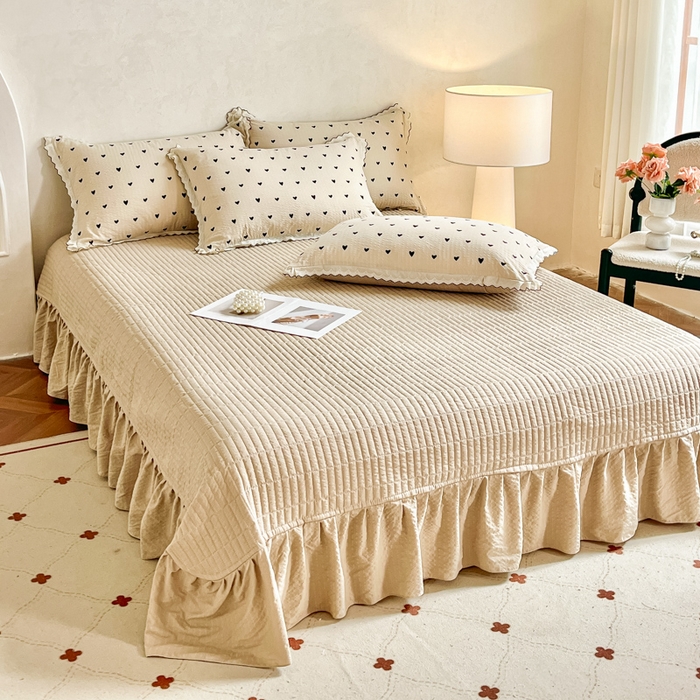 91家纺网 家纺一手货源 找家纺 尚美 2026新款泡芙棉床盖全棉绣花小花韩版四件套 爱心卡