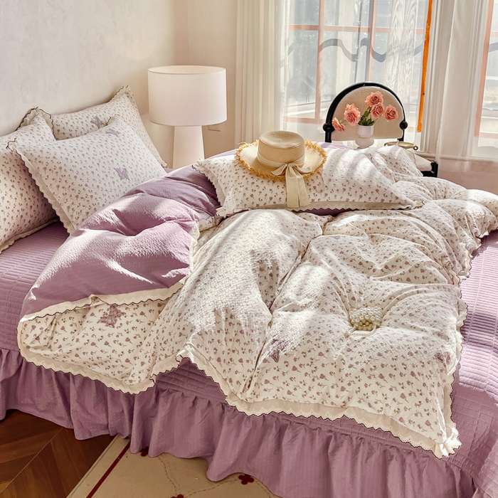 尚美 2026新款泡芙棉床盖全棉绣花小花韩版四件套 蝴蝶梦