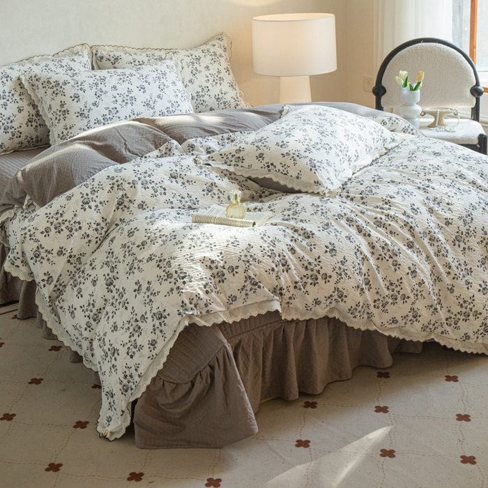 91家纺网 家纺一手货源 找家纺 尚美 2026新款泡芙棉床盖全棉绣花小花韩版四件套 彩绘玫瑰