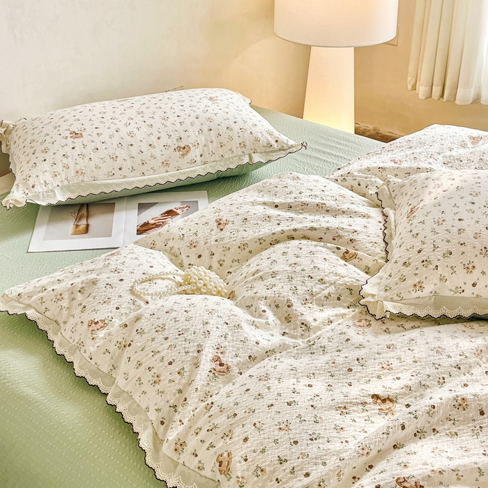 91家纺网 家纺一手货源 找家纺 尚美 2026新款泡芙棉床盖全棉绣花小花韩版四件套 木马