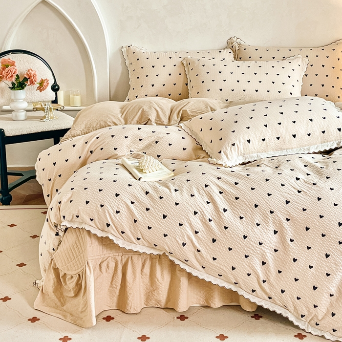 91家纺网 家纺一手货源 找家纺 尚美 2026新款泡芙棉床盖全棉绣花小花韩版四件套 爱心卡