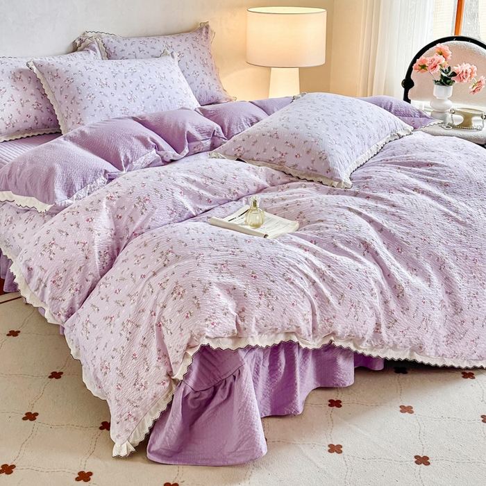 91家纺网 家纺一手货源 找家纺 尚美 2026新款泡芙棉床盖全棉绣花小花韩版四件套 佳音