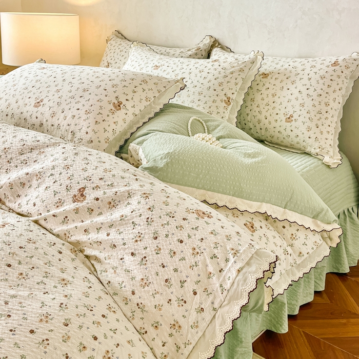91家纺网 家纺一手货源 找家纺 尚美 2026新款泡芙棉床盖全棉绣花小花韩版四件套 木马