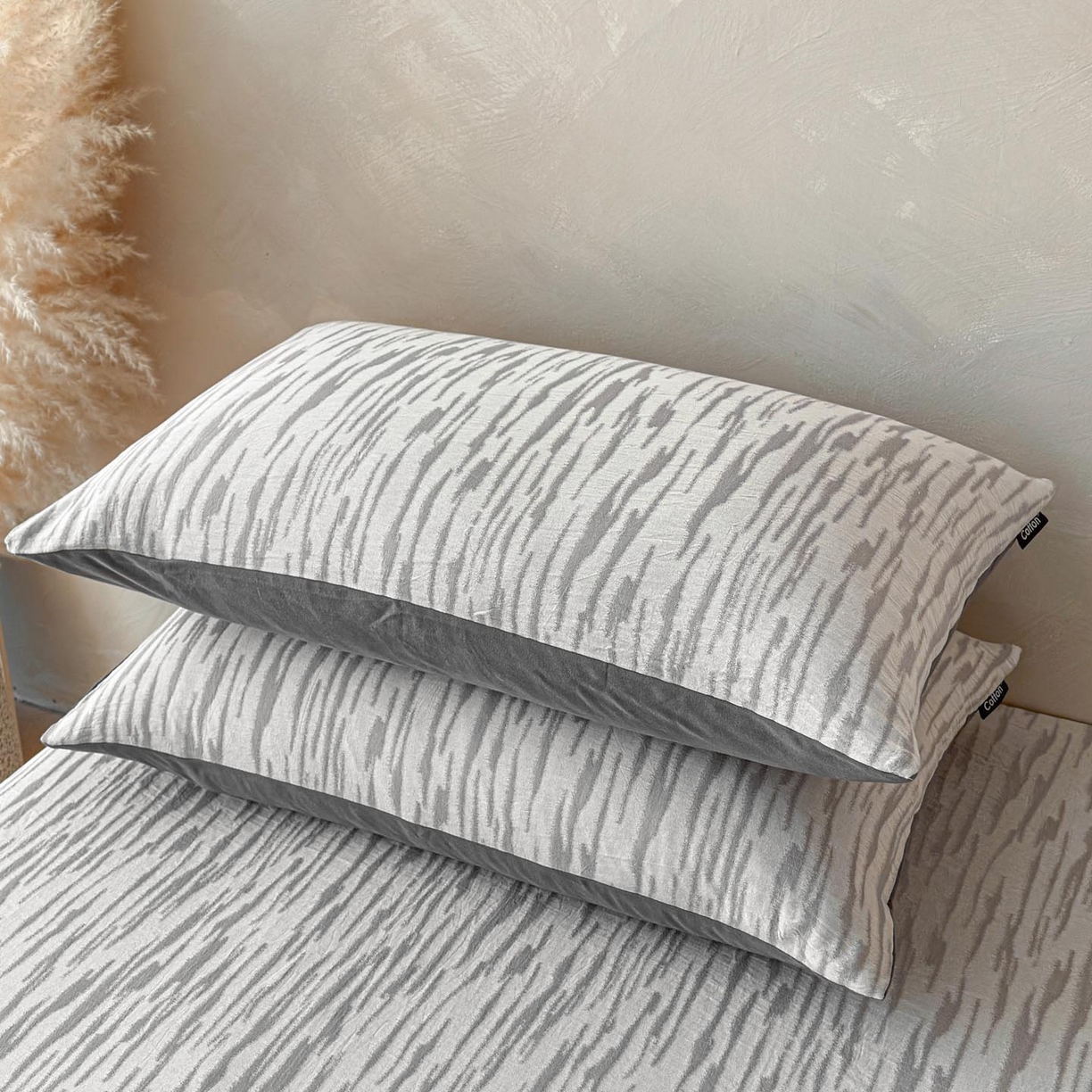 91家纺网 家纺一手货源 找家纺 涵宸家纺 2026新款全棉提花色坊系列单枕套 枕套-碧棉-灰