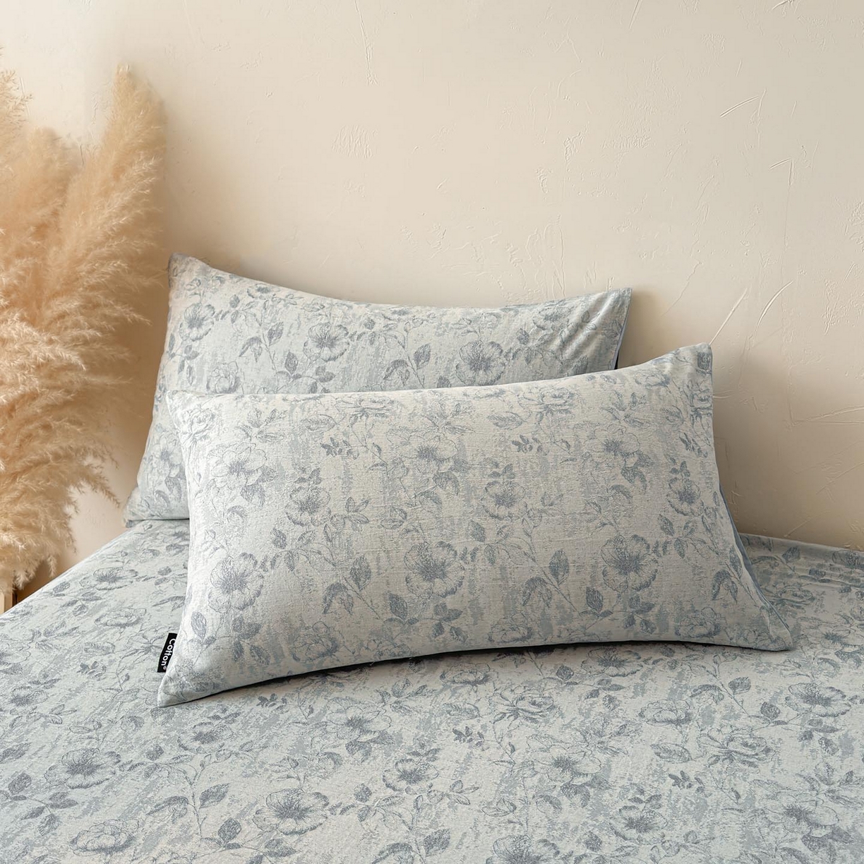 涵宸家纺 2026新款全棉提花色坊系列单枕套 枕套-繁花盈然-蓝