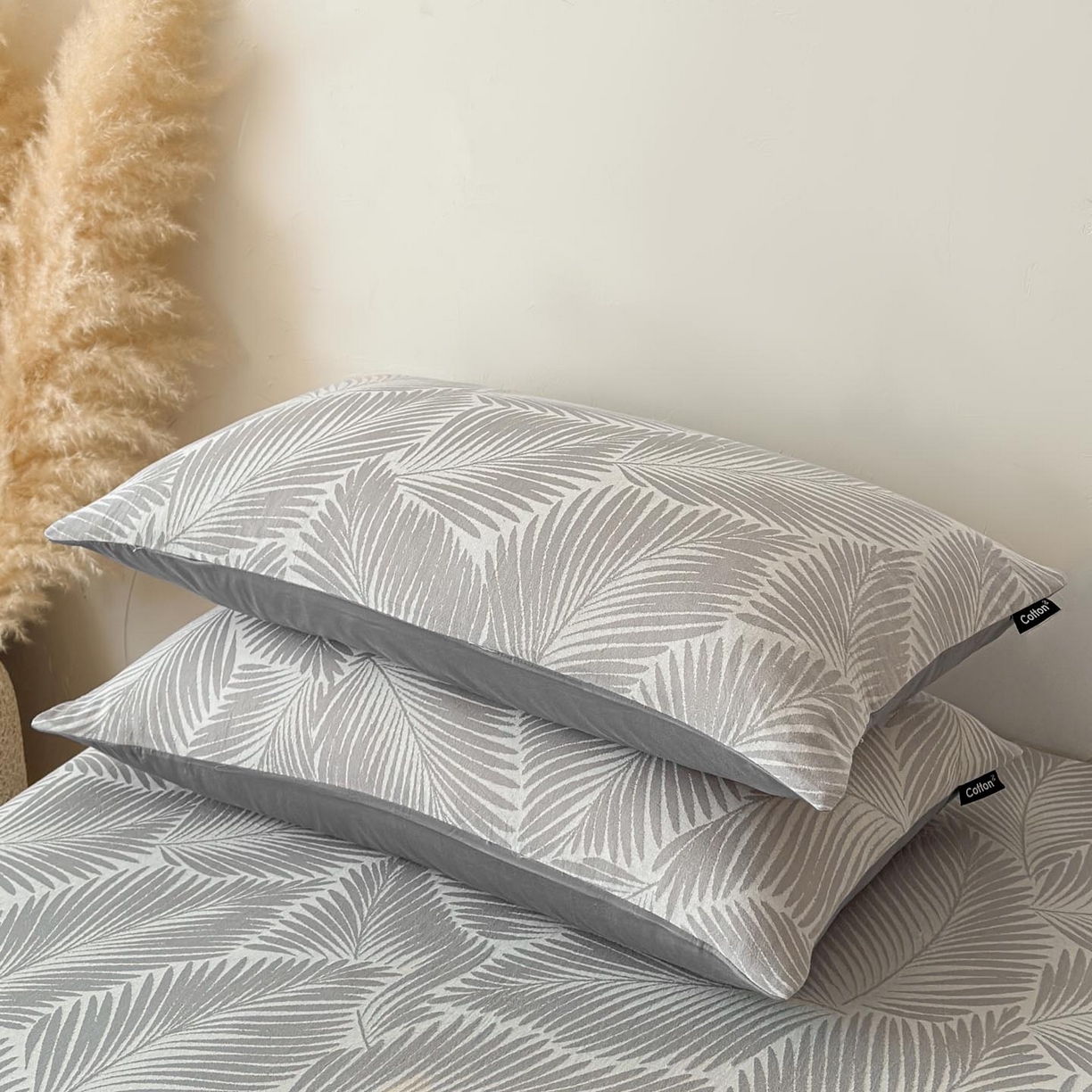 91家纺网 家纺一手货源 找家纺 涵宸家纺 2026新款全棉提花色坊系列单枕套 枕套-叶影-灰