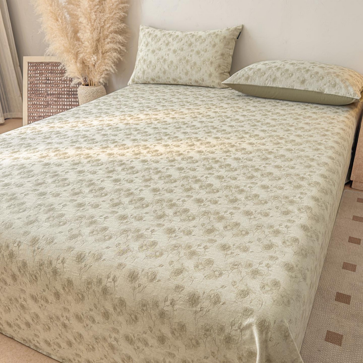 91家纺网 家纺一手货源 找家纺 涵宸家纺 2026新款全棉提花色坊系列单枕套 枕套-若梦-绿