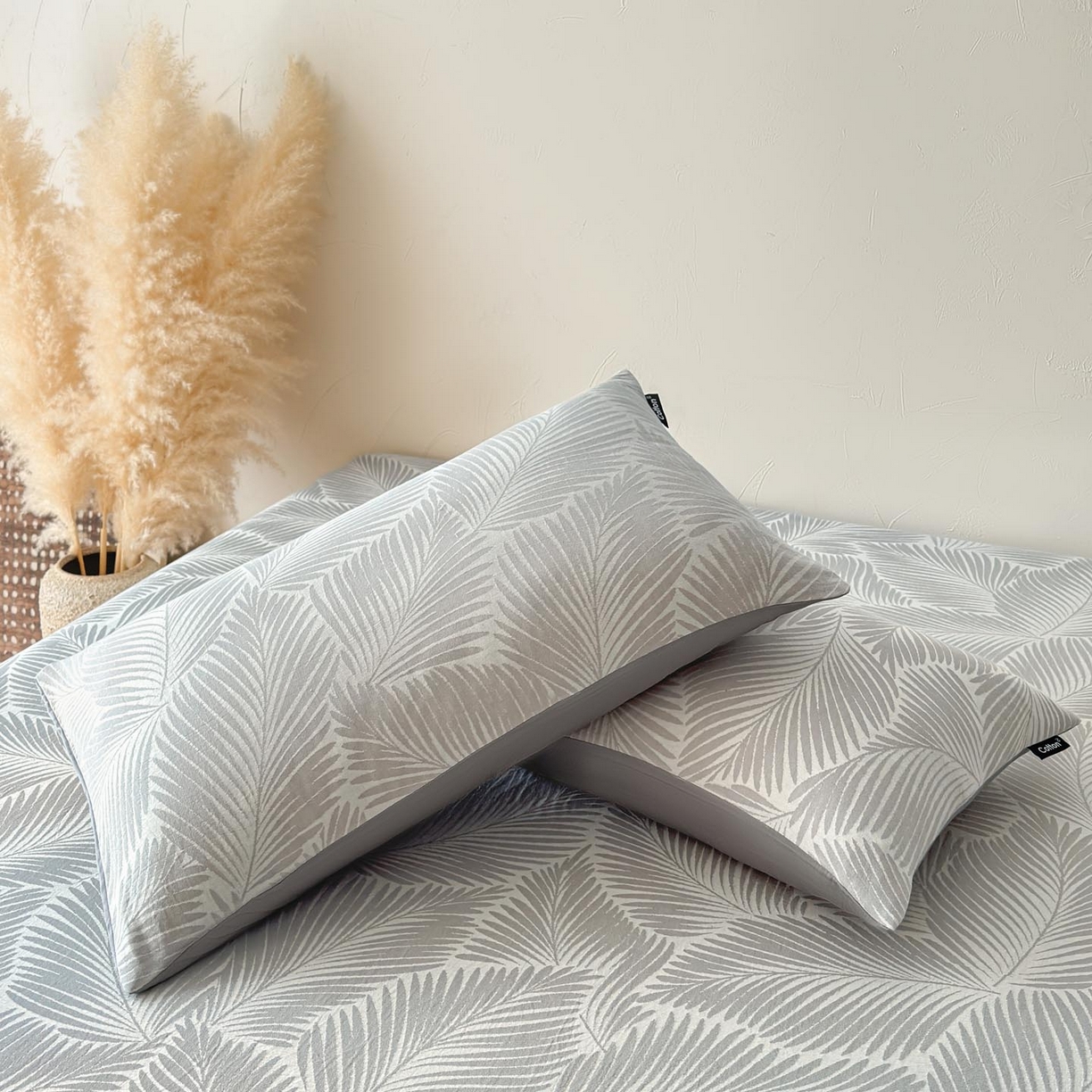 91家纺网 家纺一手货源 找家纺 涵宸家纺 2026新款全棉提花色坊系列单枕套 枕套-叶影-灰