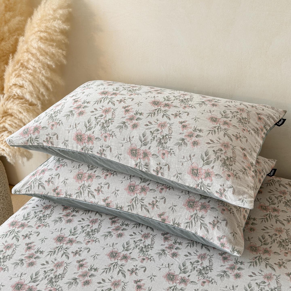 91家纺网 家纺一手货源 找家纺 涵宸家纺 2026新款全棉提花色坊系列单枕套 枕套-素薇-粉绿