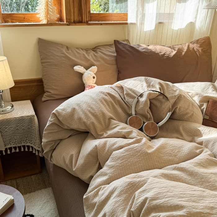 91家纺网 家纺一手货源 找家纺 （总）海岛哥哥 2026新款云感纱混搭纯色双拼四件套