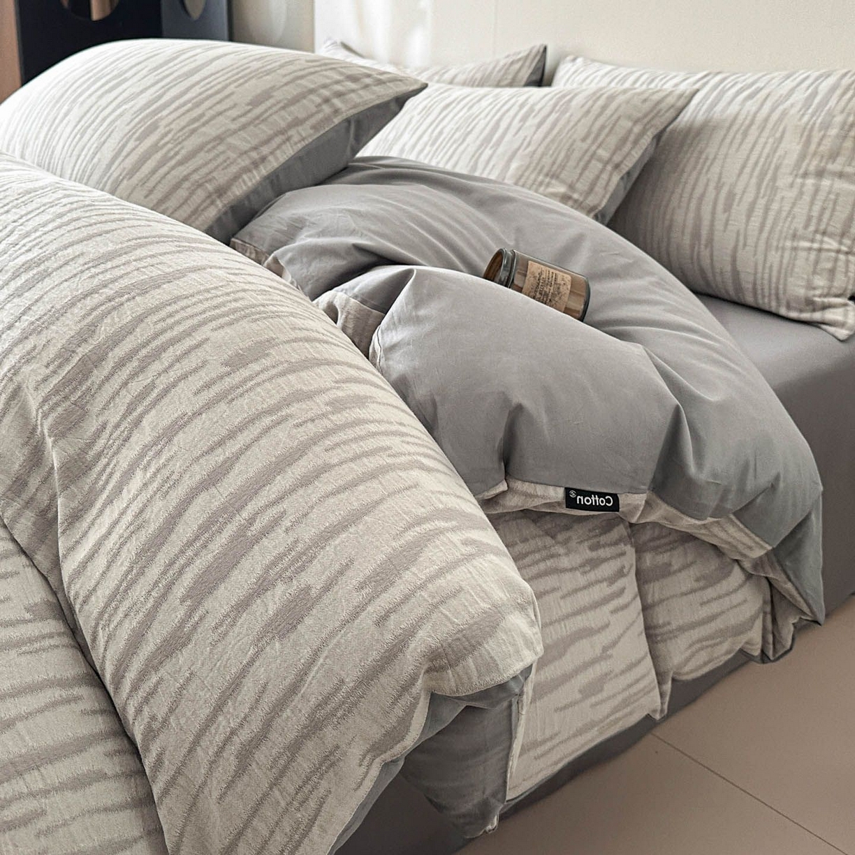 91家纺网 家纺一手货源 找家纺 涵宸家纺 2026新款全棉提花色坊系列四件套 碧棉-灰