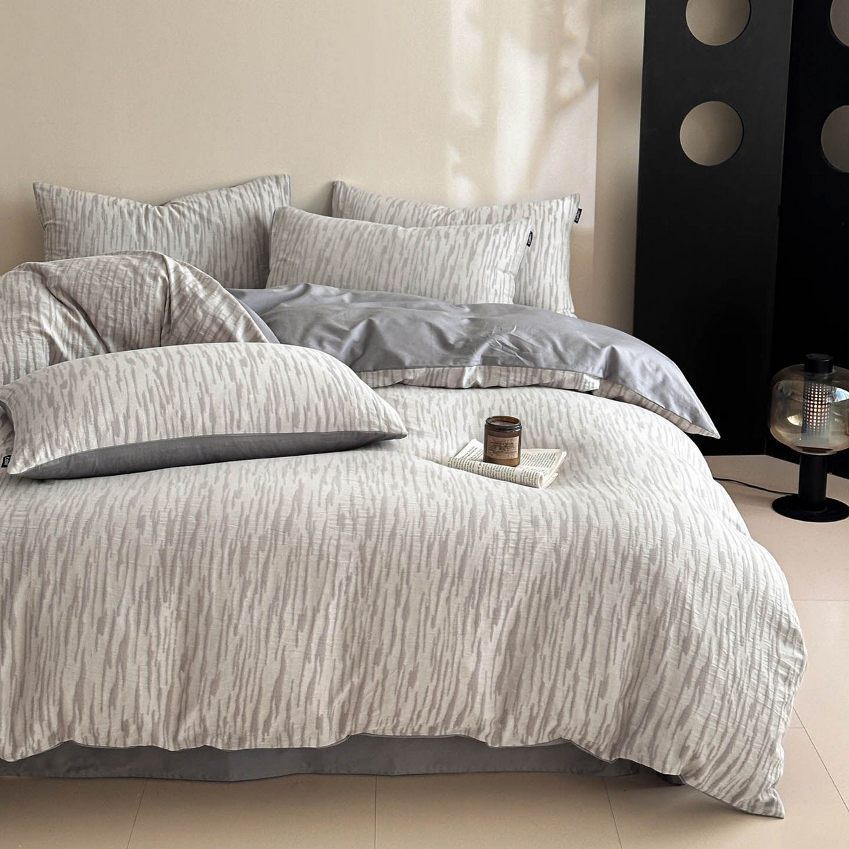 91家纺网 家纺一手货源 找家纺 涵宸家纺 2026新款全棉提花色坊系列四件套 碧棉-灰