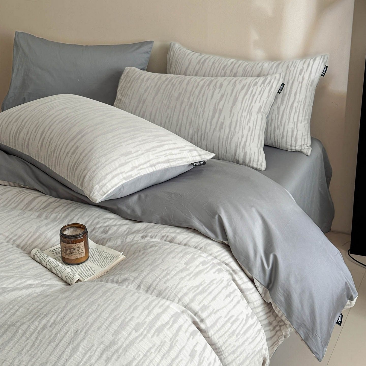 91家纺网 家纺一手货源 找家纺 涵宸家纺 2026新款全棉提花色坊系列四件套 碧棉-灰