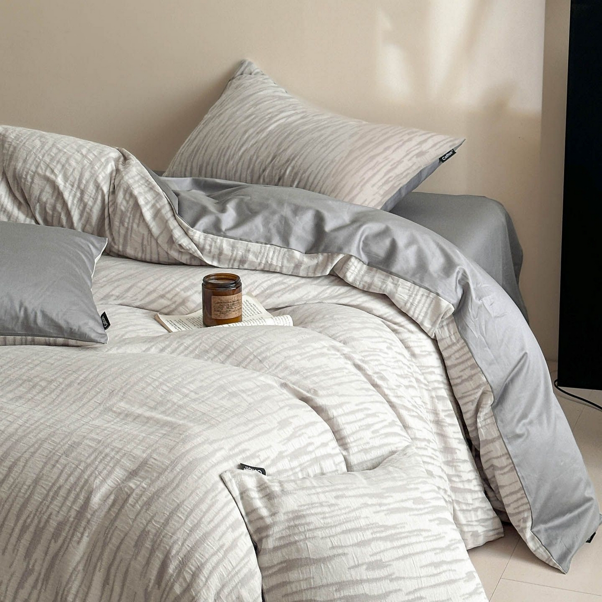 91家纺网 家纺一手货源 找家纺 涵宸家纺 2026新款全棉提花色坊系列四件套 碧棉-灰