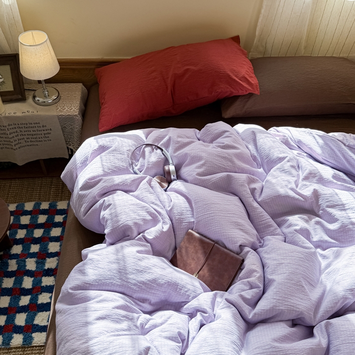 91家纺网 家纺一手货源 找家纺 海岛哥哥 2026新款云感纱混搭纯色双拼四件套 混搭 紫萝奶咖