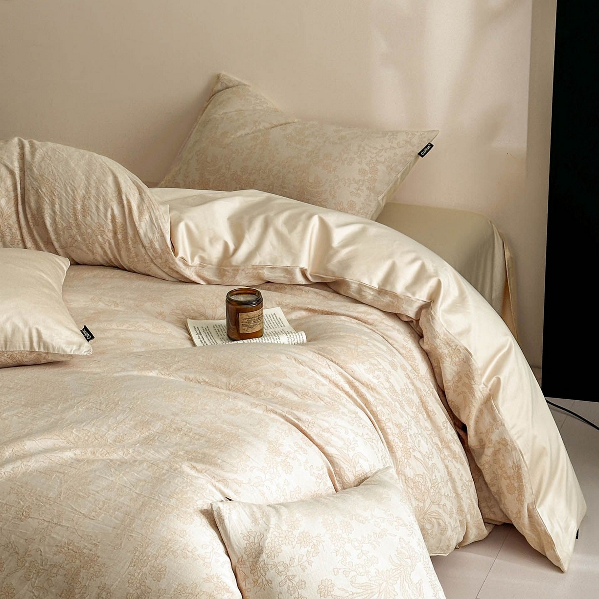 91家纺网 家纺一手货源 找家纺 涵宸家纺 2026新款全棉提花色坊系列四件套 凡绣