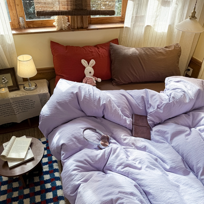 91家纺网 家纺一手货源 找家纺 海岛哥哥 2026新款云感纱混搭纯色双拼四件套 混搭 紫萝奶咖