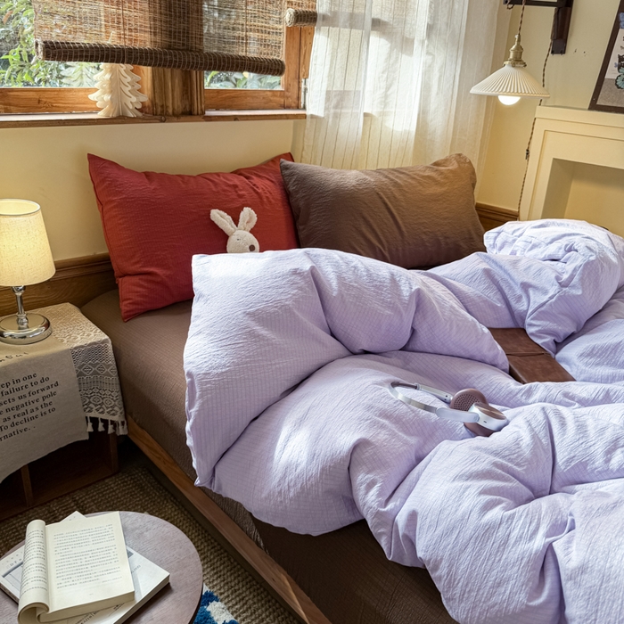 91家纺网 家纺一手货源 找家纺 海岛哥哥 2026新款云感纱混搭纯色双拼四件套 混搭 紫萝奶咖