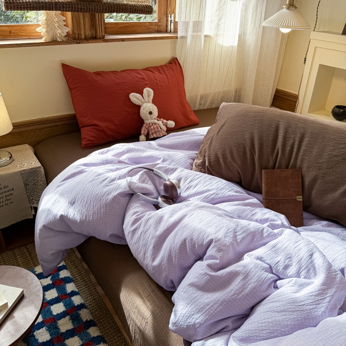 91家纺网 家纺一手货源 找家纺 海岛哥哥 2026新款云感纱混搭纯色双拼四件套 混搭 紫萝奶咖