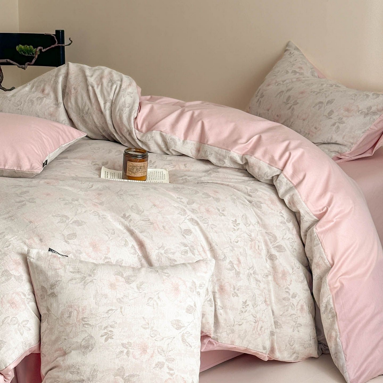 涵宸家纺 2026新款全棉提花色坊系列四件套 繁花盈然-粉