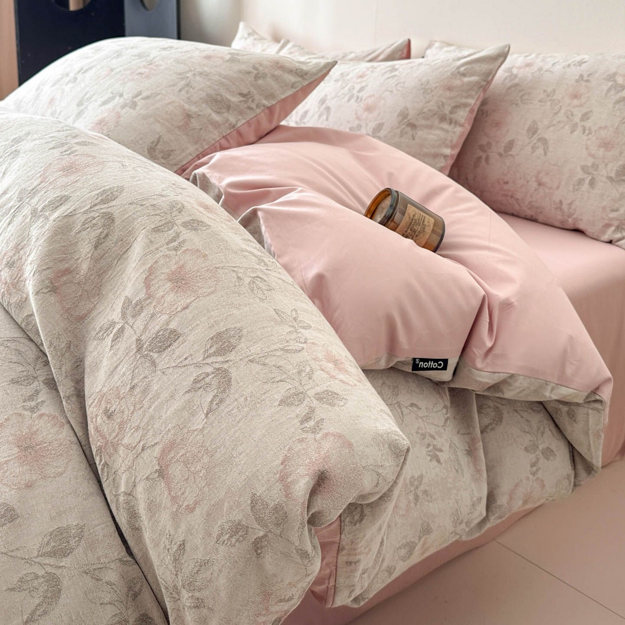 91家纺网 家纺一手货源 找家纺 涵宸家纺 2026新款全棉提花色坊系列四件套 繁花盈然-粉