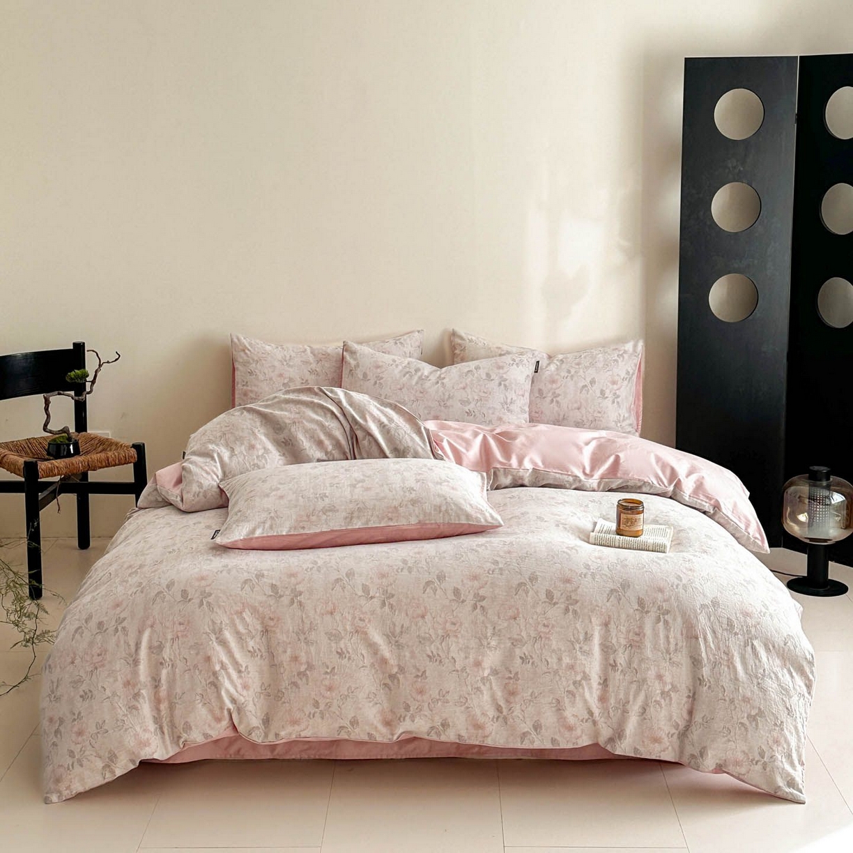 91家纺网 家纺一手货源 找家纺 涵宸家纺 2026新款全棉提花色坊系列四件套 繁花盈然-粉