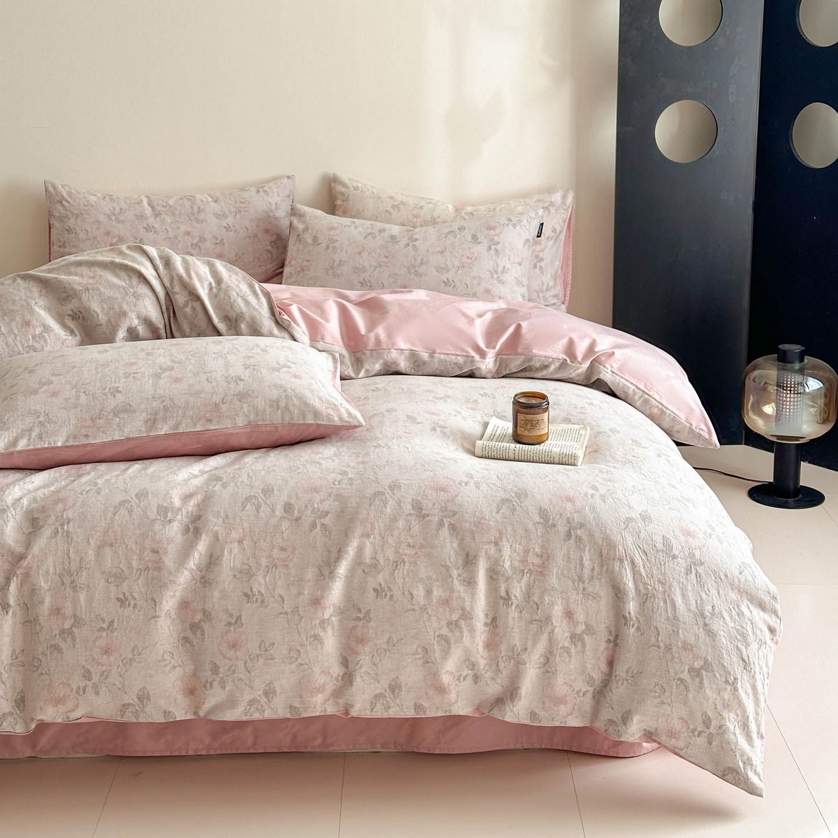 91家纺网 家纺一手货源 找家纺 涵宸家纺 2026新款全棉提花色坊系列四件套 繁花盈然-粉