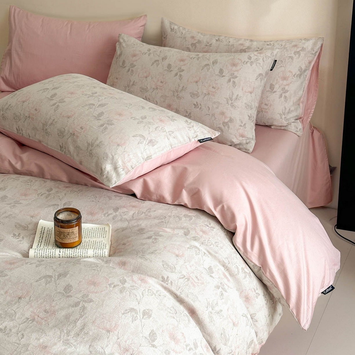 91家纺网 家纺一手货源 找家纺 涵宸家纺 2026新款全棉提花色坊系列四件套 繁花盈然-粉