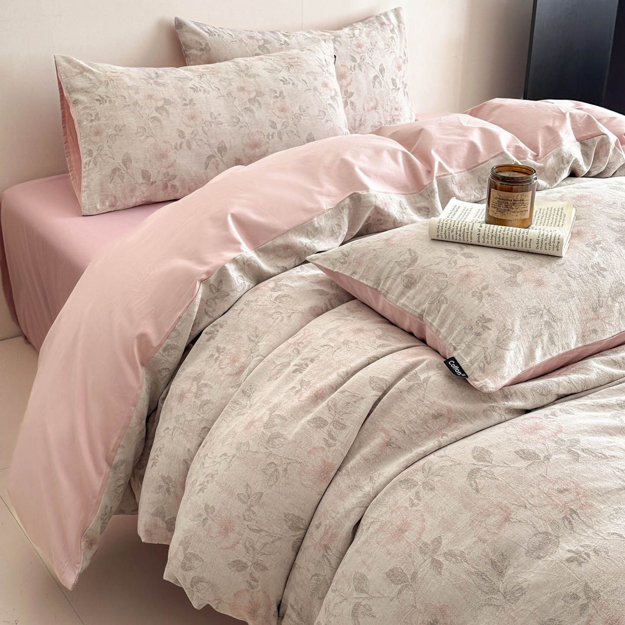 91家纺网 家纺一手货源 找家纺 涵宸家纺 2026新款全棉提花色坊系列四件套 繁花盈然-粉