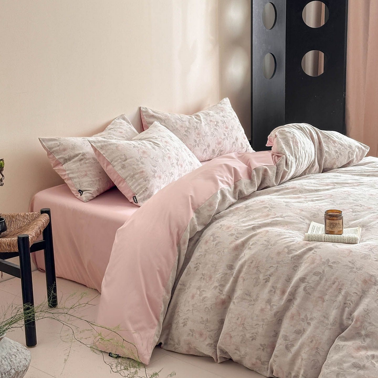 91家纺网 家纺一手货源 找家纺 涵宸家纺 2026新款全棉提花色坊系列四件套 繁花盈然-粉