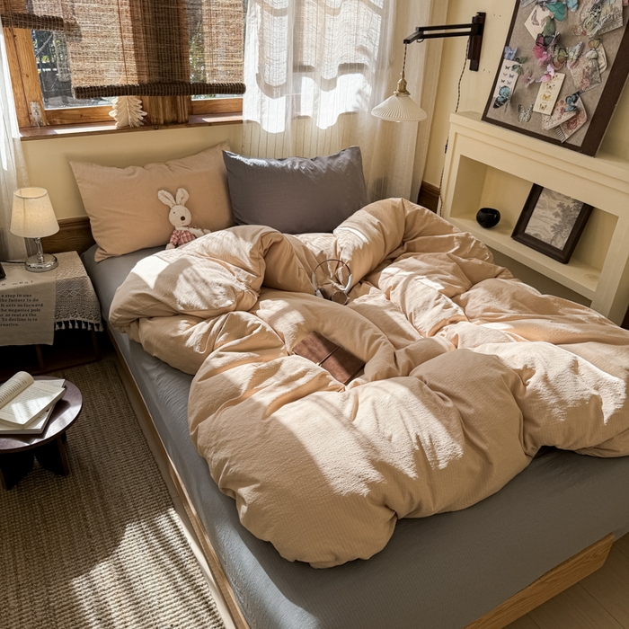 91家纺网 家纺一手货源 找家纺 海岛哥哥 2026新款云感纱混搭纯色双拼四件套 混搭 海盐灰咖