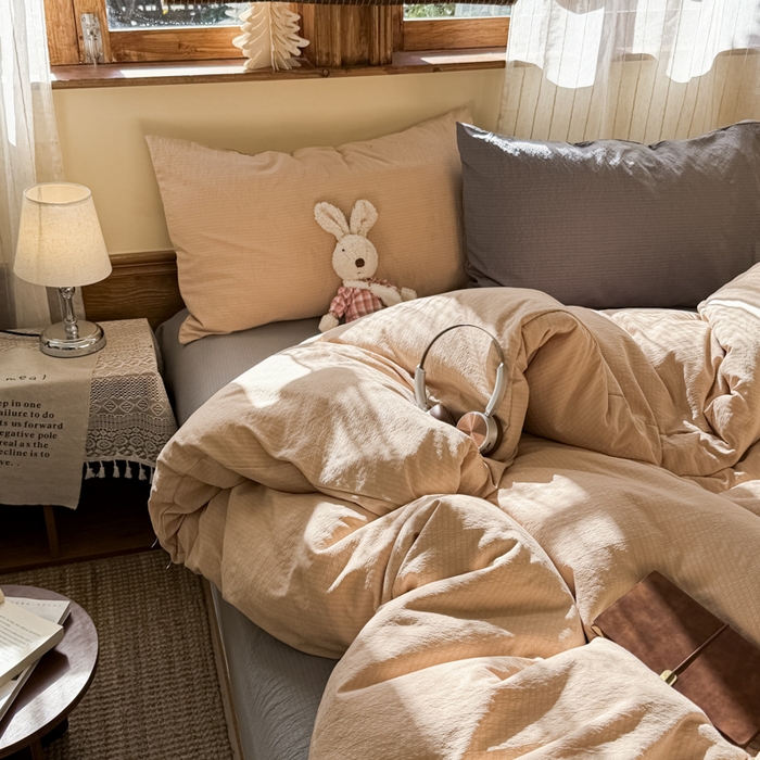 91家纺网 家纺一手货源 找家纺 海岛哥哥 2026新款云感纱混搭纯色双拼四件套 混搭 海盐灰咖