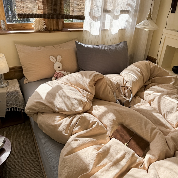 91家纺网 家纺一手货源 找家纺 海岛哥哥 2026新款云感纱混搭纯色双拼四件套 混搭 海盐灰咖