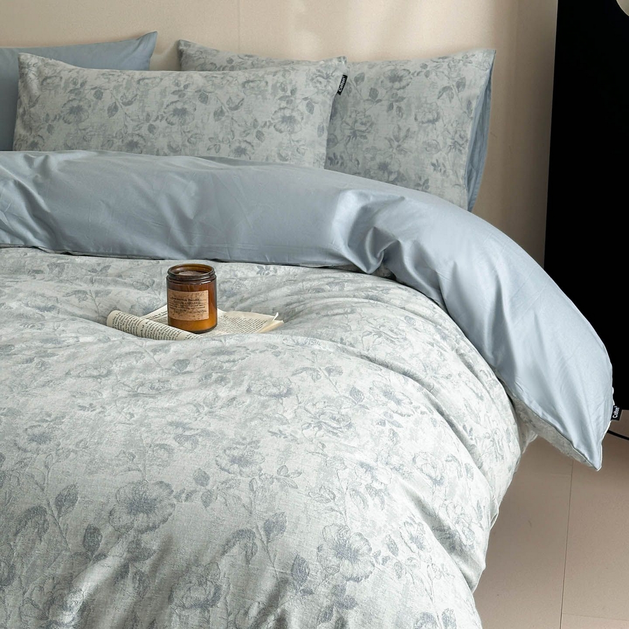 91家纺网 家纺一手货源 找家纺 涵宸家纺 2026新款全棉提花色坊系列四件套 繁花盈然-蓝