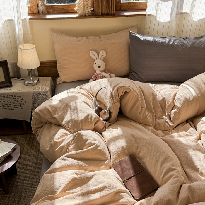 91家纺网 家纺一手货源 找家纺 海岛哥哥 2026新款云感纱混搭纯色双拼四件套 混搭 海盐灰咖