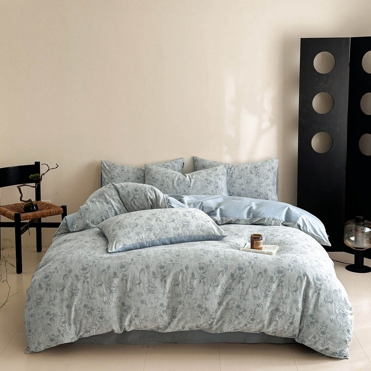 91家纺网 家纺一手货源 找家纺 涵宸家纺 2026新款全棉提花色坊系列四件套 繁花盈然-蓝