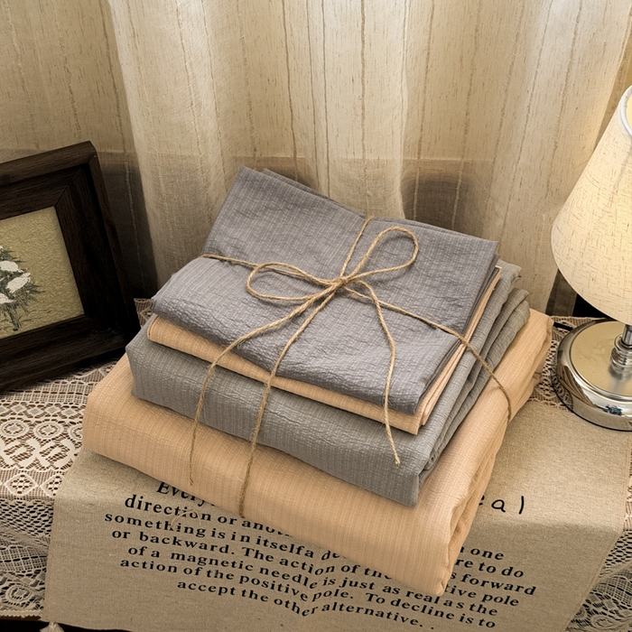 91家纺网 家纺一手货源 找家纺 海岛哥哥 2026新款云感纱混搭纯色双拼四件套 混搭 海盐灰咖