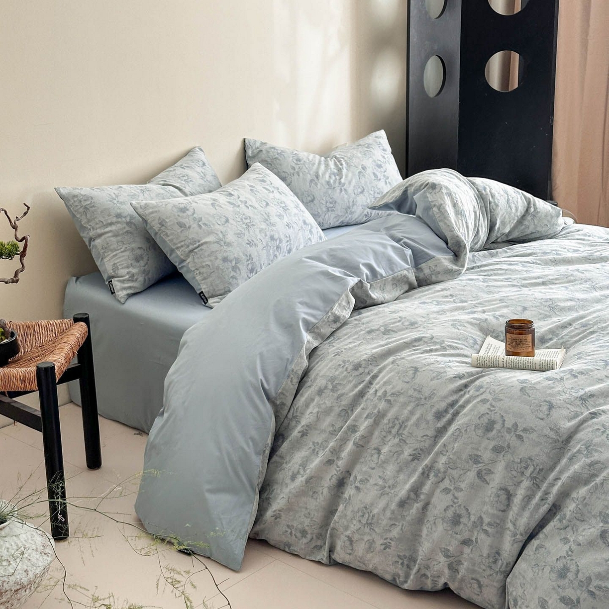 91家纺网 家纺一手货源 找家纺 涵宸家纺 2026新款全棉提花色坊系列四件套 繁花盈然-蓝