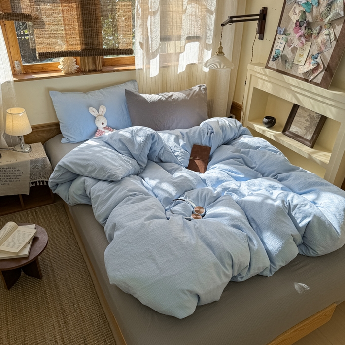 91家纺网 家纺一手货源 找家纺 海岛哥哥 2026新款云感纱混搭纯色双拼四件套 混搭 海盐蓝灰